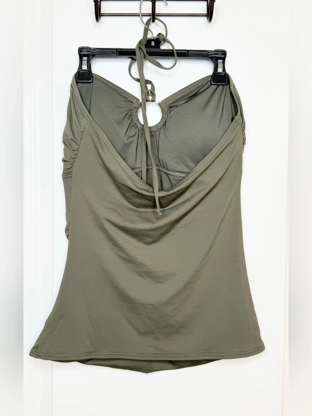 Michael Kors Olive Green Tankini Swimsuit 2Pc Set Ruched Halter Ring Small